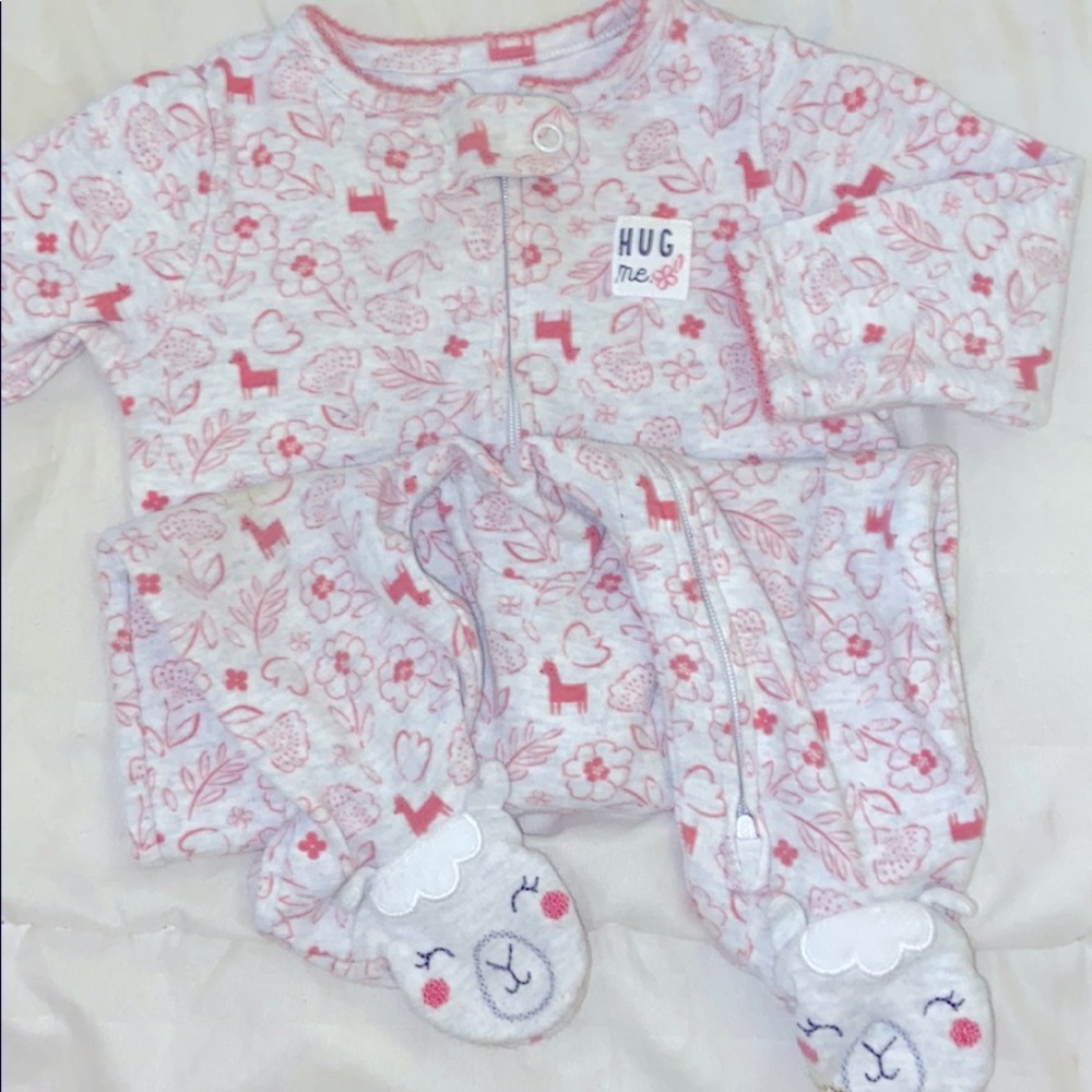 Gray pajama onesie with pink accents 6months